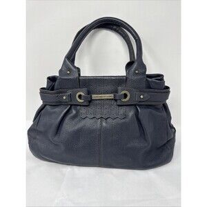 Adrienne Vittadini Black Leather Double Handle Shoulder Handbag Purse Hobo